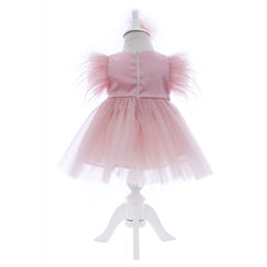 Rochita roz pudrat cu maneca scurta pentru botez de fetite, 2 piese, REC2422