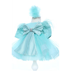 Rochita verde menta cu fundita pentru botez de fetite, 2 piese, Recostore, REC2379