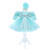 Rochita verde menta cu fundita pentru botez de fetite, 2 piese, Recostore, REC2379