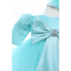 Rochita verde menta cu fundita pentru botez de fetite, 2 piese, Recostore, REC2379