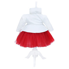 Set complet de botez pentru fete, lumanare accesorizata cu tulle tip glob rosu si bebe printesa, trusou brodat cu mesajul "Azi m-am crestinat", 6 piese, rochie compusa din 4 piese, REC1343