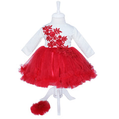 Set complet pentru botez compus din 11 piese, rochie alb-rosu cu bentita, pantofiori, lumanare cu doi ursuleti si trusou brodat , REC1589