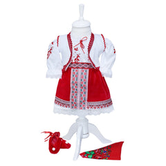 Set complet pentru botez compus din 13 piese, costum popular, lumanare cu tarancuta si trusou brodat cu ingeras format din 7 piese, REC1597