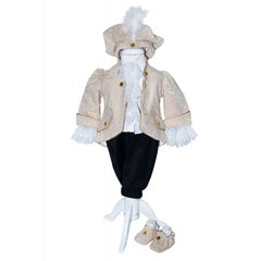 Set complet pentru botez, costum crem de print, lumanare, trusou brodat cu coroana de print, 13 piese, Recostore, REC1671