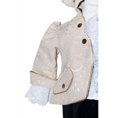 Set complet pentru botez, costum crem de print, lumanare, trusou brodat cu coroana de print, 13 piese, Recostore, REC1671