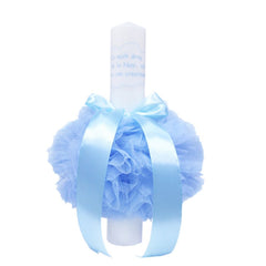 Set complet pentru botez, costum, lumanare si trusou brodat cu mesajul "Cu drag de la nasi", 12 piese, alb-bleu-gri, REC391