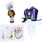 Set complet pentru botez, costum traditional din zona maramuresului pentru baieti, lumanare cu clop imprimat si aplicatii traditionale, trusou cu clop brodat, 13 piese, alb-traditional-albastru, REC411