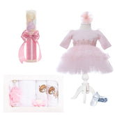 Set complet pentru botez de fete compus din lumanare cu ingeras, trusou brodat cu ingeras, rochita cu dantela si pantofiori, 11 piese, roz, Recostore, REC2257