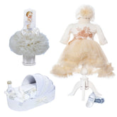 Set complet pentru botez de fete compus din lumanare cu printesa, trusou brodat "Azi m-am crestinat", rochita cu trena si pantofiori, 10 piese, ivoire, Recostore, REC2244
