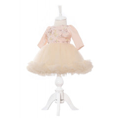 Set complet pentru botez de fete compus din lumanare cu ursulet, trusou brodat cu ursulet, rochita si pantofiori, 11 piese, ivoire, Recostore, REC2242