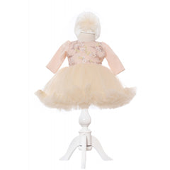 Set complet pentru botez de fete compus din lumanare, trusou, rochita si pantofiori, 11 piese, ivoire, Recostore, REC2241