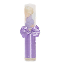 Set complet pentru botez de fetite, LIla, lumanare cu ingeras, trusou brodat cu ingeras, rochita si pantofiori, 11 piese, REC1986