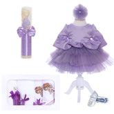 Set complet pentru botez de fetite, LIla, lumanare cu ingeras, trusou brodat cu ingeras, rochita si pantofiori, 11 piese, REC1986