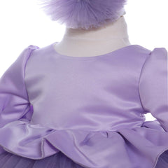 Set complet pentru botez de fetite, LIla, lumanare cu ingeras, trusou brodat cu ingeras, rochita si pantofiori, 11 piese, REC1986