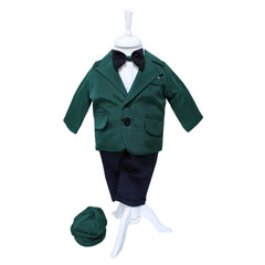 Set complet pentru botez, lumanare bebe print cu tulle verde, costum verde, trusou cu coroana de print si mesajul "Cu drag de la nasi" si pantofiori, 14 piese, REC890