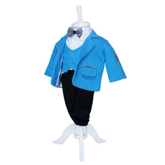 Set complet pentru botez, lumanare cu tulle turcoaz si ingeras aplicat, costum turcoaz din bumbac, trusou brodat cu ingeras si mesajul "Cu drag de la nasi" si pantofiori,13 piese, REC910