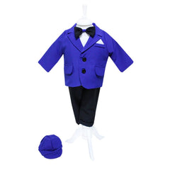 Set complet pentru botez, lumanare imprimata cu Minion, costum albastru-electric, trusou brodat cu Minion si pantofiori, 14 piese, REC895