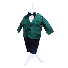 Set complet pentru botez, lumanare " Radacini si aripi de la parinti, dragoste si sustinere de la nasi", costum verde, trusou cu mesajul "Cu drag de la nasi" si pantofiori, 13 piese, REC891