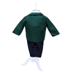 Set complet pentru botez, lumanare " Radacini si aripi de la parinti, dragoste si sustinere de la nasi", costum verde, trusou cu mesajul "Cu drag de la nasi" si pantofiori, 13 piese, REC891