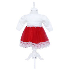 Set complet pentru botez, lumanare rosie cu buburuza aplicata, rochie alb-rosie din tulle si satin, trusou brodat cu buburuza si pantofiori, 12 piese, REC944