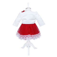 Set complet pentru botez, lumanare rosie cu buburuza aplicata, rochie alb-rosie din tulle si satin, trusou brodat cu buburuza si pantofiori, 12 piese, REC944