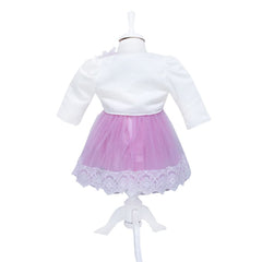 Set complet pentru botez, lumanare roz cu ingeras aplicat, rochie roz din tulle si satin, trusou brodat cu ponei si pantofiori, 12 piese, REC942