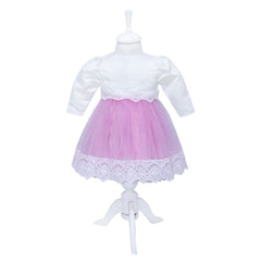 Set complet pentru botez, lumanare roz cu mesajul" Cu drag de la nasi", rochie roz din tulle si satin, trusou brodat cu mesajul "Cu drag de la nasi" si pantofiori, 11 piese, REC938