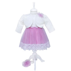 Set complet pentru botez, lumanare roz cu mesajul" Cu drag de la nasi", rochie roz din tulle si satin, trusou brodat cu mesajul "Cu drag de la nasi" si pantofiori, 11 piese, REC938