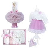 Set complet pentru botez, lumanare roz pudrat cu bebe printesa si perlute, rochie roz din tulle si satin, trusou imprimat cu ingers si o rugaciune si pantofiori, 12 piese, REC937