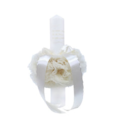 Set complet pentru botez, lumanare si trusou, alb-ivoire, cu mesaj �Cu mult drag de la nasi� pentru botez, 7 piese, REC351