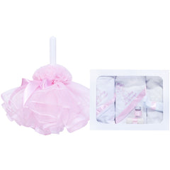 Set complet pentru botez, lumanare si trusou, alb-roz, cu mesaj �Cu drag de la nasi�, 7 piese, REC369