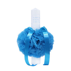 Set complet pentru botez, lumanare si trusou, alb-turcoaz, cu mesaj �Cu mult drag de la nasi� pentru botez, 7 piese, REC345