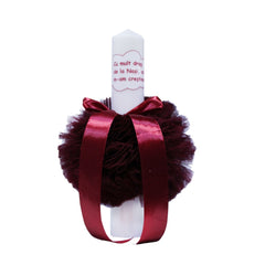 Set complet pentru botez, lumanare si trusou, alb-visiniu, cu mesaj �Cu mult drag de la nasi� pentru botez, 7 piese, REC348