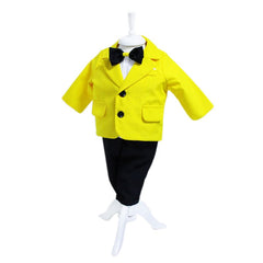 Set complet pentru botez, lumanare tip glob cu Minion, costum, trusou brodat cu Minion si pantofiori, galben-albastru, 14 piese, REC883