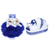 Set complet pentru botez, lumanare tip glob si trusou, alb-albastru electric, cu mesaj �Azi m-am crestinat�, 7 piese, REC373