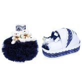 Set complet pentru botez, lumanare tip glob si trusou, alb-bleumarin, cu mesaj �Azi m-am crestinat�, 7 piese, REC375