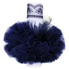 Set complet pentru botez, lumanare tip glob si trusou, alb-bleumarin, cu mesaj �Azi m-am crestinat�, 7 piese, REC375