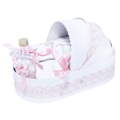 Set complet pentru botez, lumanare tip glob si trusou, alb-roz, cu mesaj �Azi m-am crestinat�, 7 piese, REC372