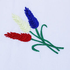 Set complet pentru botez, lumanare traditionala si trusou tip landou traditional, spice de grau brodate pe trusou, 7 piese, REC387