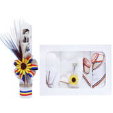 Set complet pentru botez, lumanare traditionala si trusou traditional, clop brodat pe trusou, 8 piese, REC384