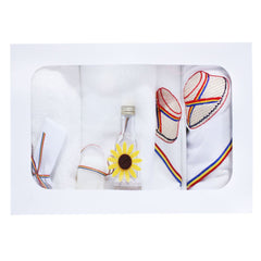 Set complet pentru botez, lumanare traditionala si trusou traditional, clop brodat pe trusou, 8 piese, REC384