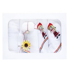 Set complet pentru botez, lumanare traditionala si trusou traditional, tarancuta brodata pe trusou, 8 piese, REC382