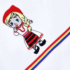 Set complet pentru botez, lumanare traditionala si trusou traditional, tarancuta brodata pe trusou, 8 piese, REC382