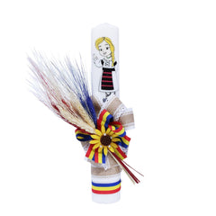 Set complet pentru botez, lumanare traditionala si trusou traditional, tarancuta brodata pe trusou, 8 piese, REC382