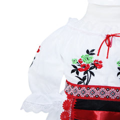 Set complet traditional pentru botez compus din 13 piese, costum popular, lumanare cu tarancuta si trusou brodat cu tarancuta format din 7 piese, REC1599