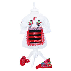 Set complet traditional pentru botez compus din 13 piese, costum popular, lumanare cu tarancuta si trusou brodat cu tarancuta format din 7 piese, REC1599