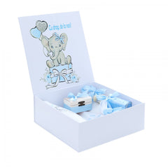 Set cutie trusou cu lumanare, 9 piese, Elefant "Cu drag de la nasi", bleu deschis, Recostore, REC2404
