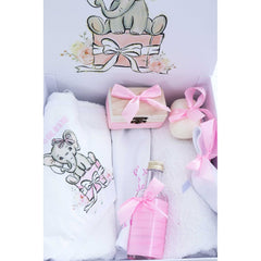 Set cutie trusou cu lumanare, 9 piese, Elefant "Cu drag de la nasi", roz deschis, REC2405