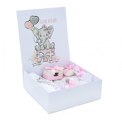 Set cutie trusou cu lumanare, 9 piese, Elefant "Cu drag de la nasi", roz deschis, REC2405