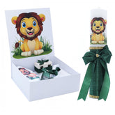 Set cutie trusou cu lumanare, 9 piese, Regele Leu "Cu drag de la nasi", verde inchis, REC2406